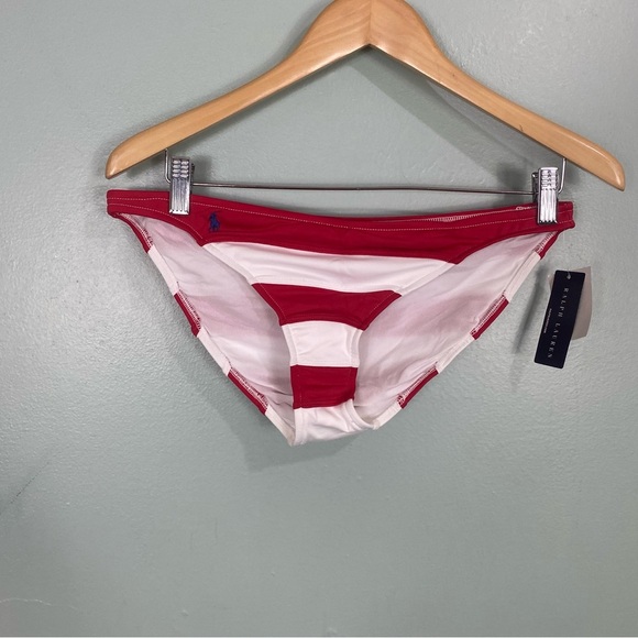 Ralph Lauren Blue Label Striped Red White Bikini‎ Bottoms Sz L - Picture 1 of 3
